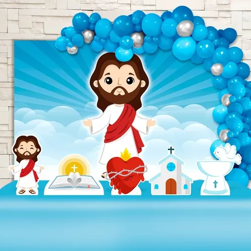 Kit Painel + Displays Festa Infantil Jesus | Parcelamento sem juros