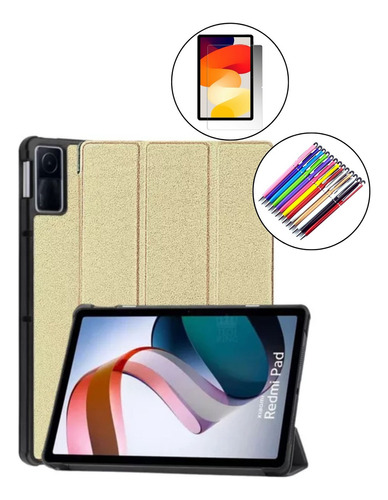 Kit Capa Smart + Pelicula + Caneta Para Redmi Pad Se 10.6'' Cor Dourado