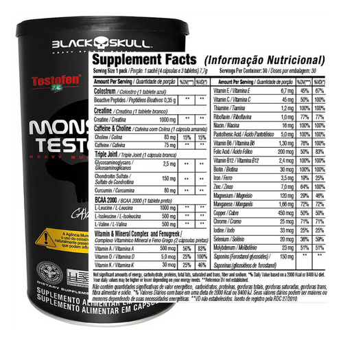 Multi Vitaminas Hipertrofia Muscular Black Skull Suplemento Universal Sabor Sem Sabor 235g