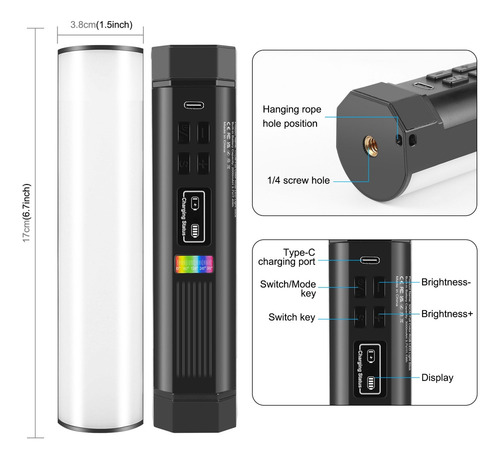Barra De Luz Led Magnética Rgb De 17 Cm/6,7 Pulgadas, Tubo D