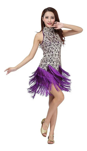 Women Bling Latin Sequins Dress Salsa Samba Rumba Tango