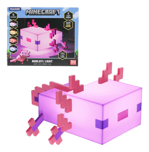 Paladone Minecraft Axolotl Light, Cinco Modos De Color, Lámp
