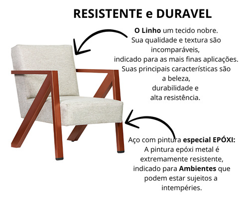 Poltrona Texas 1 Lugar Linho Bege Base De Aço Bronze