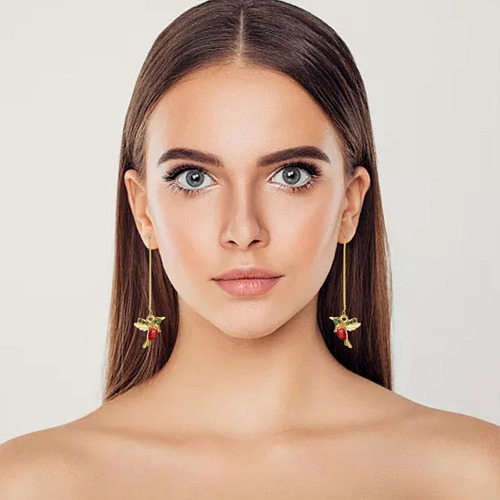 1 Par De Aretes De Moda, Aretes Colgantes Largos, Rojo