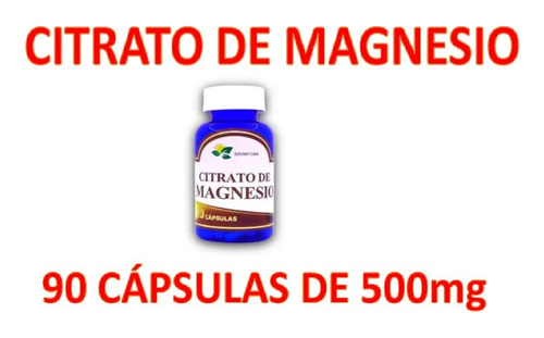 Citrato De Magnesio 90 Cáps 500 Mg C/u 100% Puro Y Natural