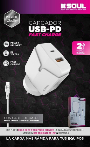 Cargador Super Rapido 20w 2 Puertos Usb Y Tipo C + Cable 12w