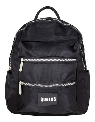 Queens Cartera Mochila Urbana Mujer Bolso Negro Qv22117