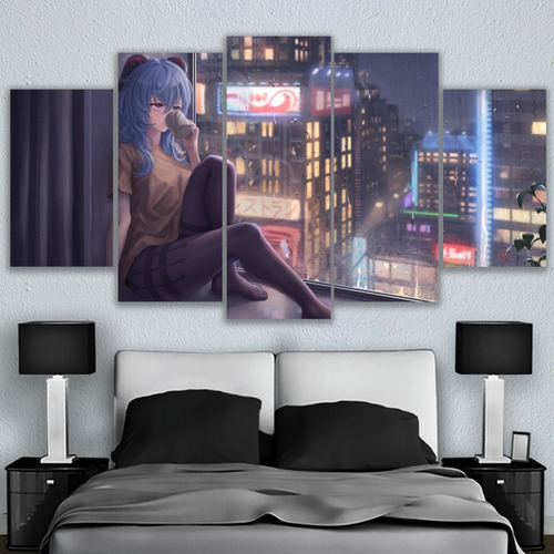 5 Cuadros Canvas Ganyu Genshin Impact Lluvia Diseño Gamer