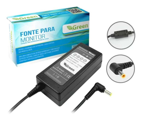 Fonte De Monitor Compatível LG 19v 3.42a Green