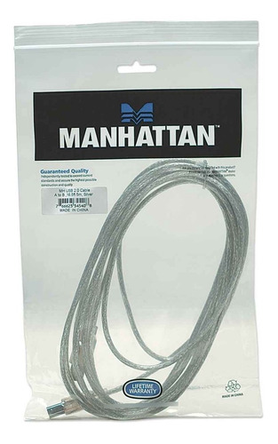 Imagen 2 de 2 de Cable Usb Manhattan V2.0 A-b 5.0m Plata 345408