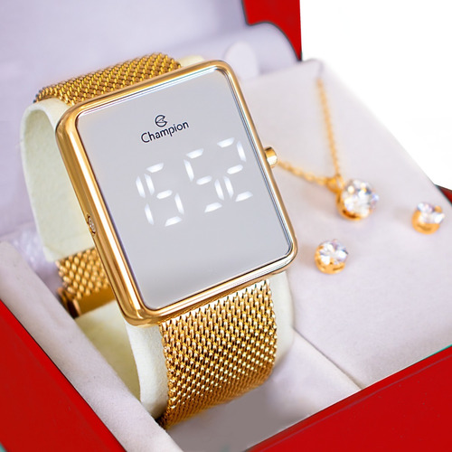 Imagem 1 de 8 de Relógio Feminino Champion Digital Espelhado Dourado Ou Rose