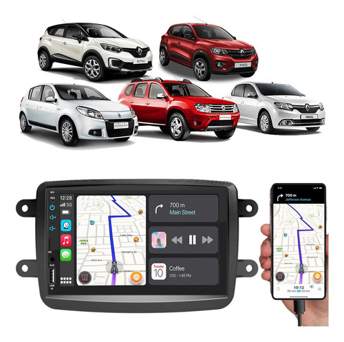 Kit Multimidia Carplay Android Auto Mp5 Sandero Kwid Captur Cor Grafite