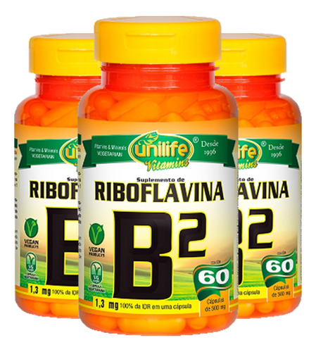 Vitamina B2 (riboflavina)  3x60 Cápsulas  Unilife