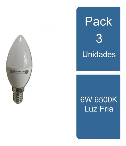 Pack 3 Ampolleta Led Vela E14  6w 6500k Luz Fria