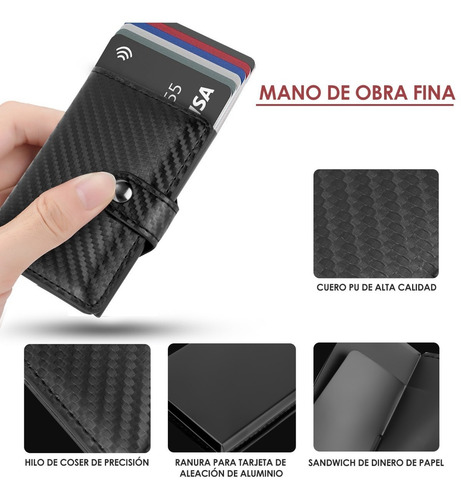 Imagen 7 de 8 de Cartera Tarjetero De Cuero Hombre Con Rfid Bloqueo Antirrobo