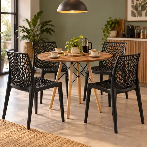 Conjunto Mesa Eiffel C/ 4 Cadeiras ​Gruvyer Em Polipropileno Mel/preto
