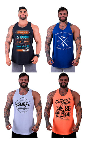 Kit 4 Regatas Longline Masculina Mxd Conceito Surf Praia