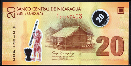 Nicaragua Billete 20 Córdobas Año 2017 Polímero Sin Circular