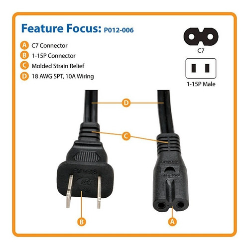 Imagen 1 de 3 de Cable Poder C7 Tipo 8 Para Tv Impresora Radio Dvd 1.8mts