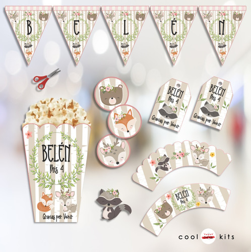 Kit Imprimible Animalitos Del Bosque Personalizado Candybar