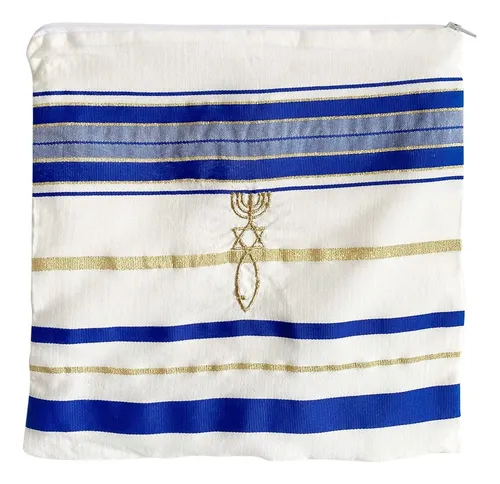 Talit De Oración Mercado Tierra Santa, Rectangular Azul Y...