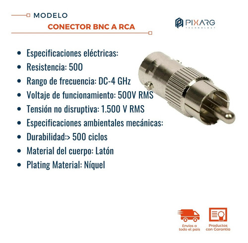 Imagen 2 de 7 de Ficha Conector Adaptador De Bnc Hembra A Rca Macho