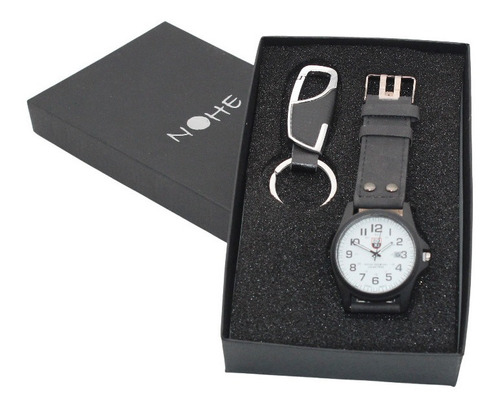 Reloj Hombre, Set Regalo, Llavero, Estuche Elegante