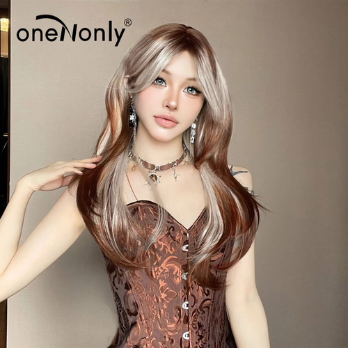 Wig Oneonly Cabello Largo Y Liso Con Mechas Marrones...