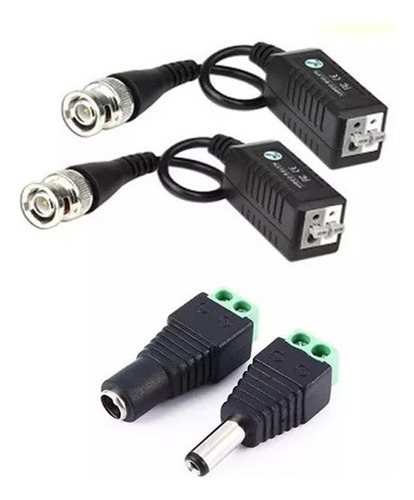 Pack De Conectores 12v Dc A Utp + 2 Balun Para Cámaras Cctv