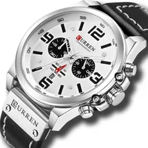 Comprar Reloj Cronógrafo De Cuero Curren Classic Con Cronógrafo Color del bisel Blanco