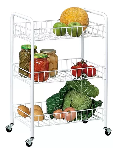 Bazar Grupo Dos - 🌽🥬🥦🍎Carro para frutas y verduras 🍏🍐🍅 Carro  Multiuso para Cocina en metal. Medidas: 63 cm x 24 cm x 34 cms - 3 Estantes  - Color: blanco 🏷