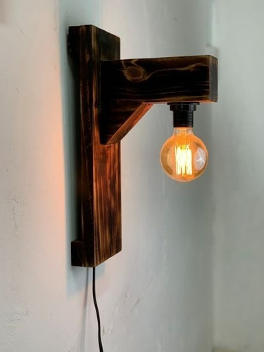 Lampara De Pared, Madera De Pino Con Foco Vintage