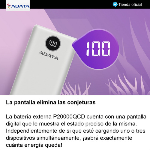 Imagen 6 de 10 de Adata P20000qcd Power Bank 20000mah Carga Rápida Qc/pd, Blan