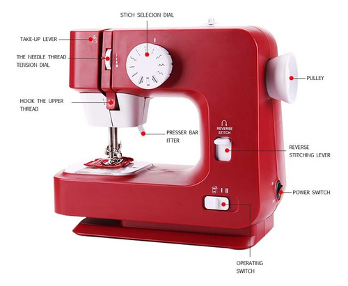 Máquina De Coser Electrica Pedal Profesional Modista Ropa Color Rojo