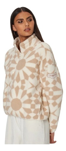 Champion Sudadera Polar Cierre Estampado Geométrico Beige