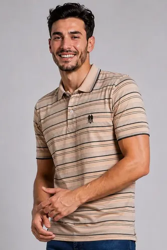 Camisa Polo Masculina Polo Wear Piquet Listrada Bege Médio M
