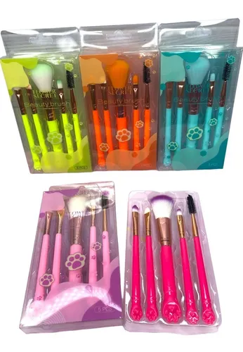 Set 5 Brochas Maquillaje Basico Modelo Kitty Flower Secret