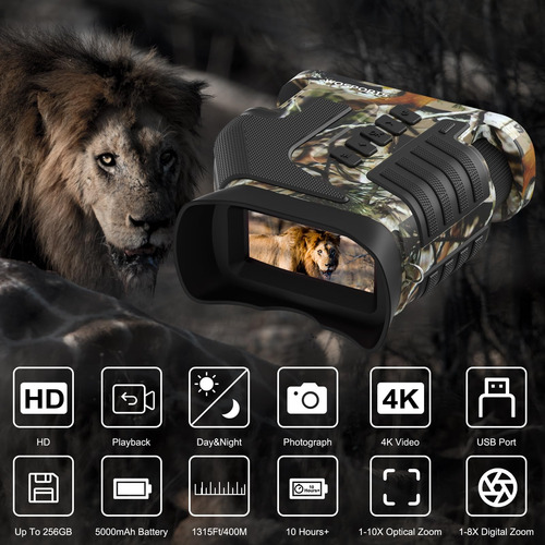 Wosports Binoculares 4k Visión Nocturna 10x 32 Gb