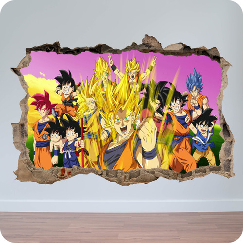 Vinilos Pared Rota 3d Mural Goku Transformaciones 60x90