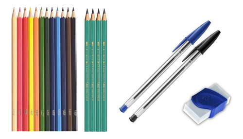 Kit Escolar Bic Lápices Lapiceras Goma Sacapuntas X20 Piezas