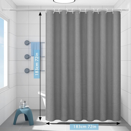 Cortina De Baño De Tela Para Ducha Impermeable 1.8m+ganchos Gris