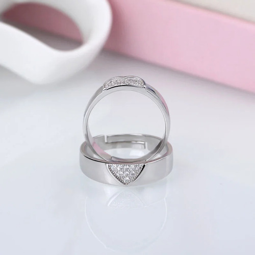 Anillos Plata 925 Corazón Ajustable Mujer Compromiso Pareja