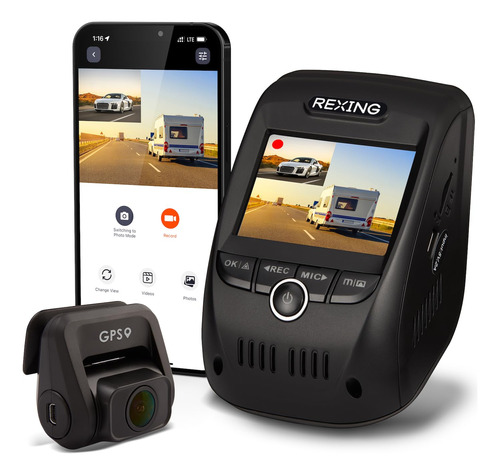 V1p Pro Dual Dash Cam: Frontal Trasera 1080p Hd Wi-fi Gps G