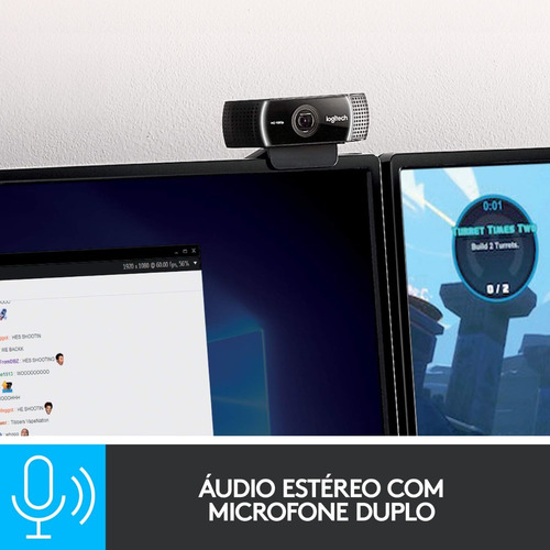 Webcam Full Hd Logitech C922 Pro Stream Com Microfone Embutido Preto