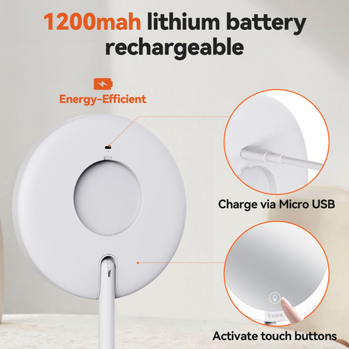 Espelho De Maquiagem Led De Mesa 8'' Recarregável 2000mah