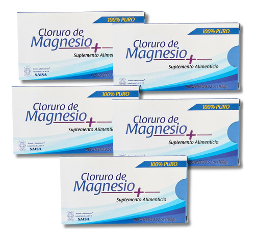 Cloruro De Magnesio 5 Cajas Con 2 Sobres De 50 G C/u. Sabor Amargo