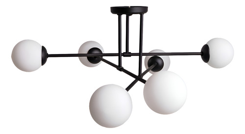 Aplique 1 Luz Negro Elyn C/ Globo Vidrio Opal Satinado 15cm