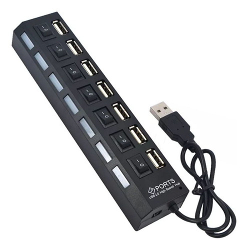Hub 7 Portas Usb 2.0 Led C/ Chave Seletora Entrada P/ Fonte