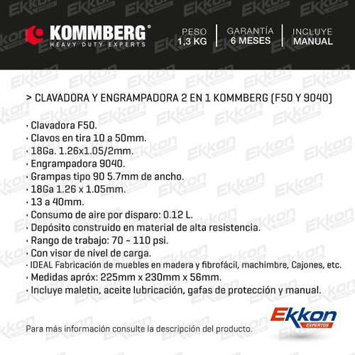 Imagen 2 de 10 de Clavadora Engrampadora Neumática + Clavos 25mm Grampas 25mm