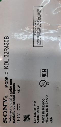 Main Sony Kdl-32r430b 1-889-354-11 (Usado)